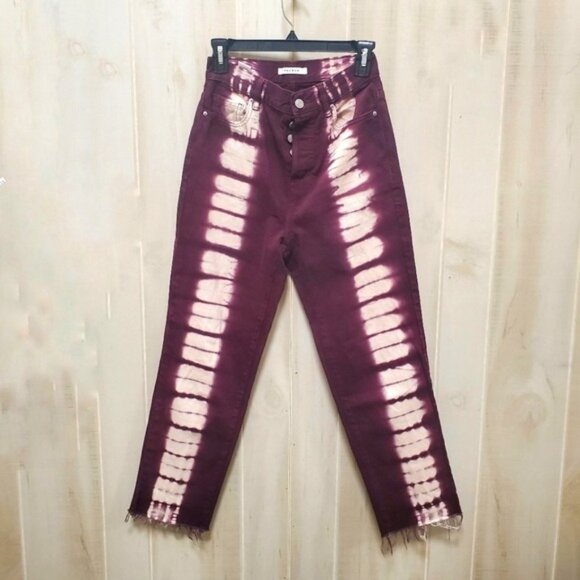 Pac Sun Eco Raspberry Tie Dye Jeans Raw Hem Straight Like NEW 5 button f… - Picture 1 of 10